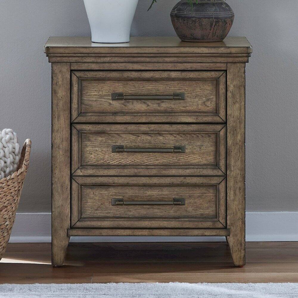 Alt View 5. Liberty Furniture Industries - Bedroom Nightstand with AC USB Charging Station Station - Amber Brown Wood - Amber Brown.