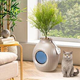 U-HOMY - Modern Hidden Cat Litter Box Furniture, Decorative Planter Cat Enclosure with Odor Filter & Optional LED Lights - Brown - With LED