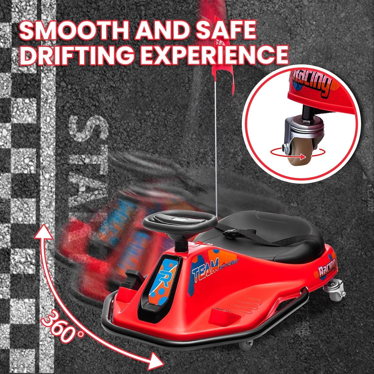 GARVEE 24V Electric Drift Kart for Kids, 360° Spinning Ride On Car