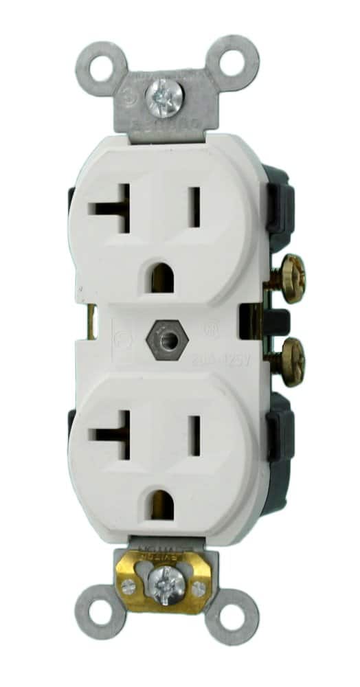Leviton - 20-Amp 125-Volt Narrow-Body Duplex Receptacle Straight Blade Commercial Grade Self-Grounding CR20-W - White