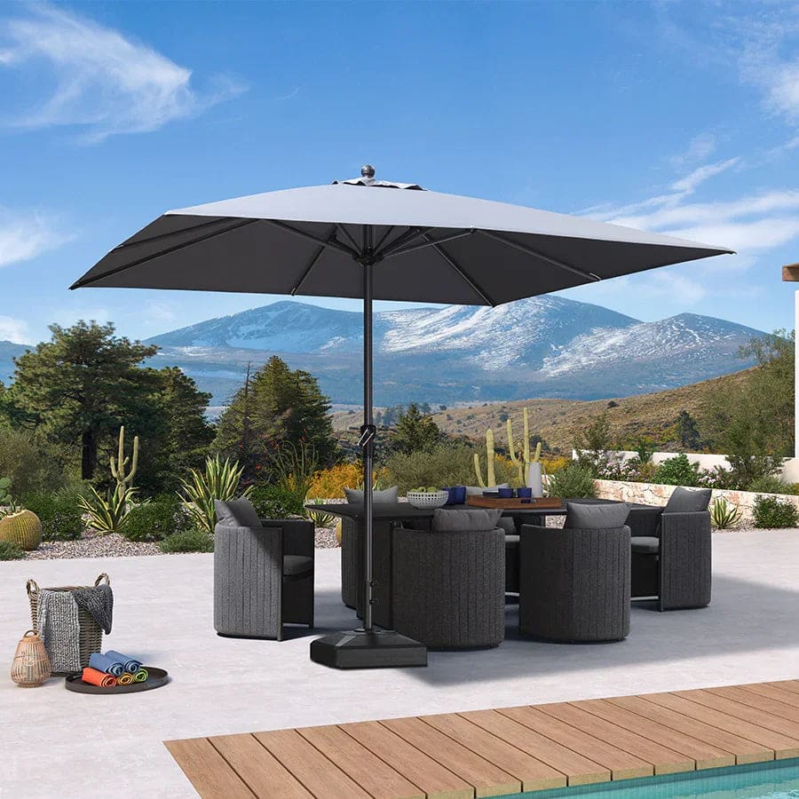 PURPLE LEAF - 10 ft. Square Patio Market Umbrella with Base Outdoor Table Umbrella Aluminum Frame Sun Shade for Garden Deck Pool - Light Gray