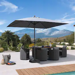 PURPLE LEAF - 10 ft. Square Patio Market Umbrella with Base Outdoor Table Umbrella Aluminum Frame Sun Shade for Garden Deck Pool - Light Gray