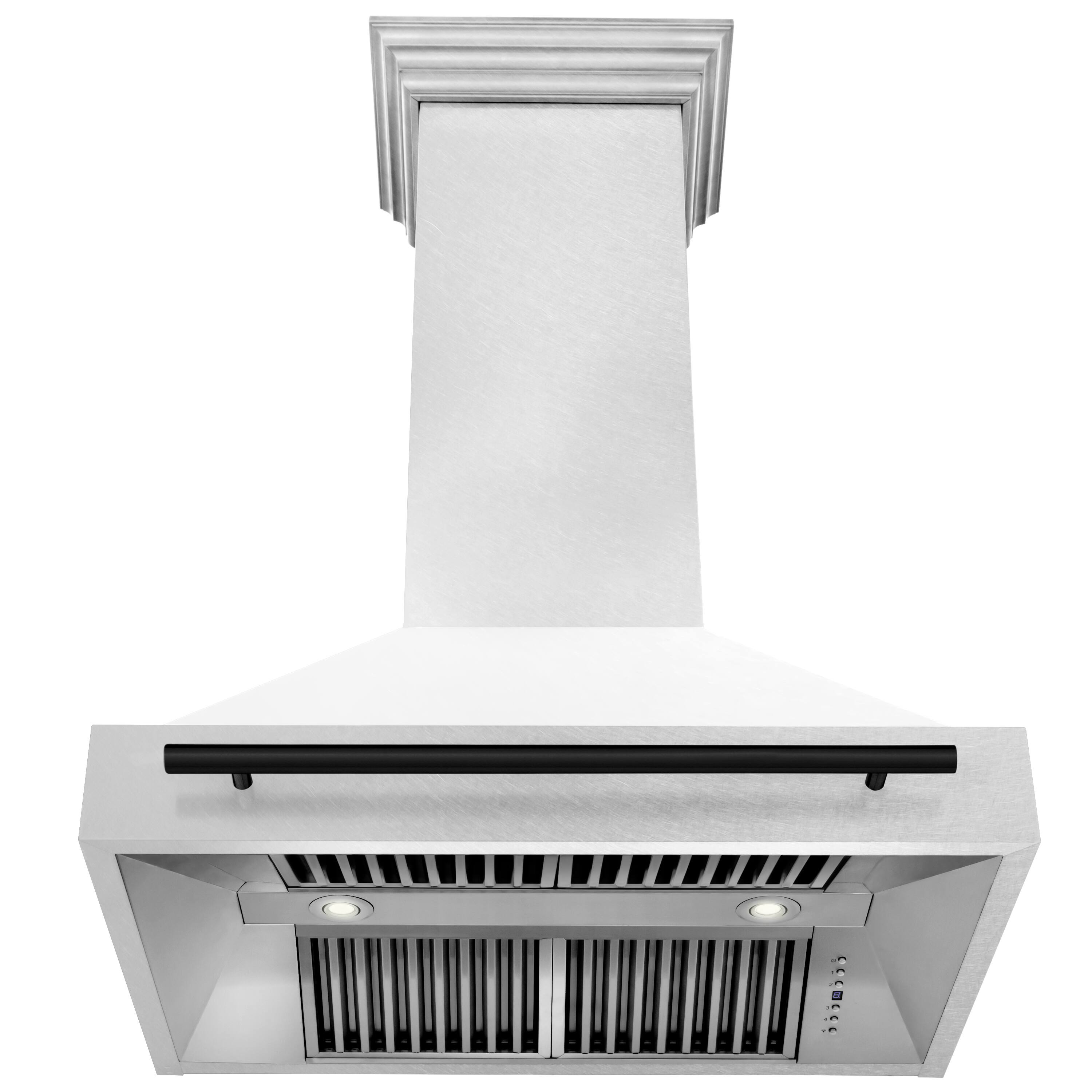 Back. ZLINE - ZLINE Autograph Edition 36 in. Satin Stainless Steel Wall Mount Range Hood with White Matte Shell and Matte Black Handle - Satin Stainless Steel with White Matte Shell.
