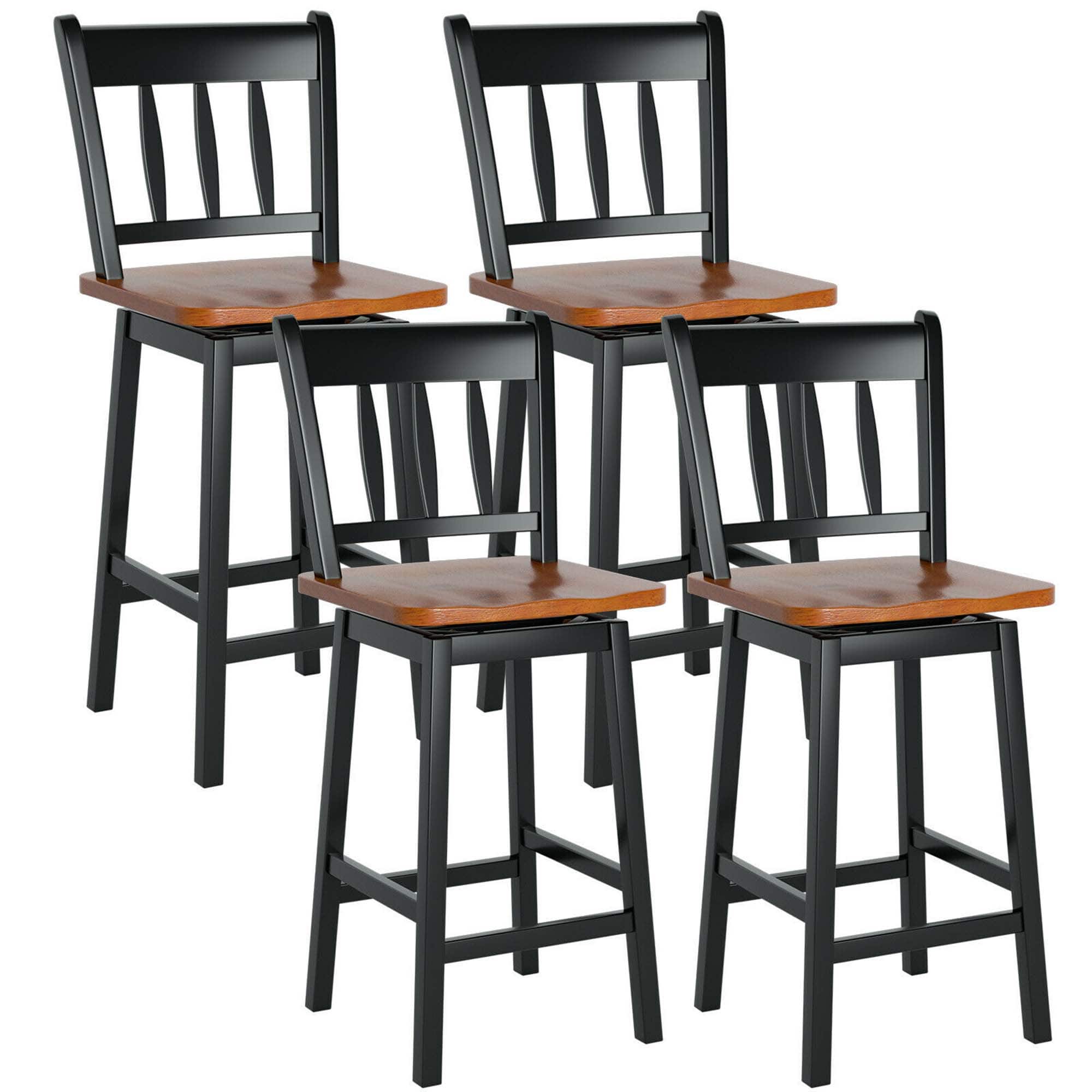 Gymax - 4PCS Bar Stool 24.5'' Swivel Counter Height Chair w/ Footrest - Black