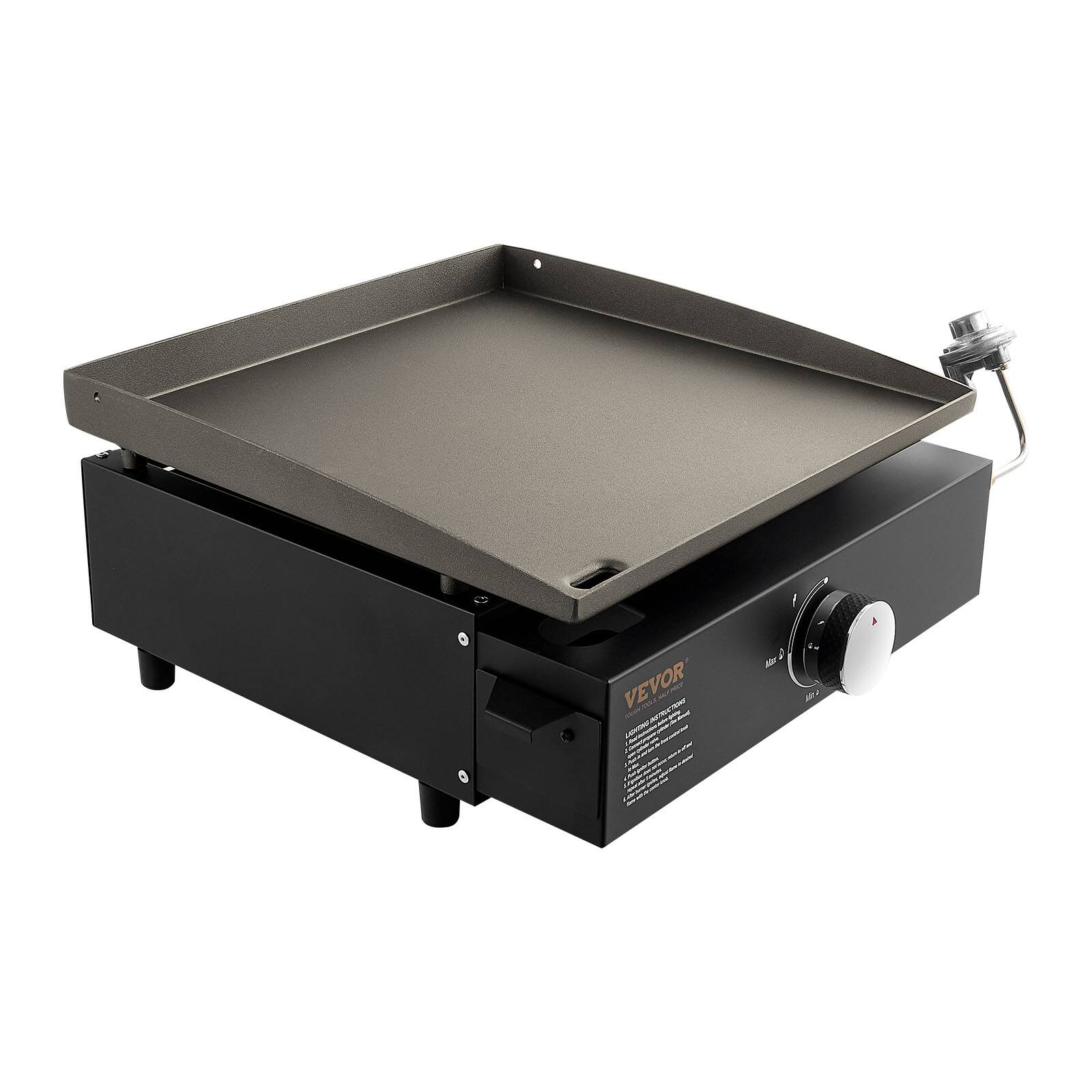 Alt View 5. VEVOR - Gas Griddle, 1 Burner Tabletop Griddle, 17 inch Portable Griddles Propane with Oil Drain Hole & Oil Collection Tray - Black.