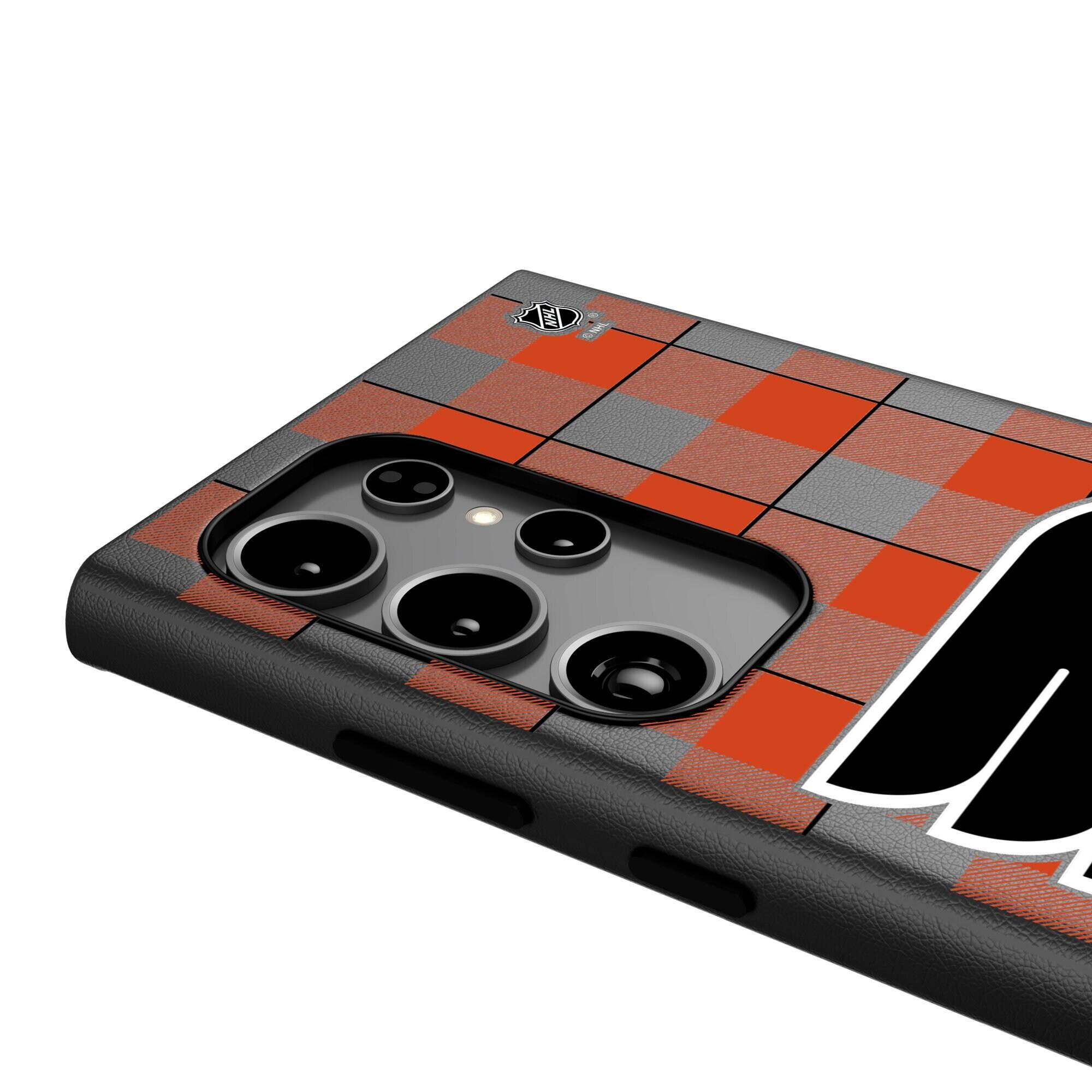 Alt View 3. Keyscaper - Philadelphia Flyers Plaid Galaxy Magnetic Bump Case - S25 Ultra - Black.
