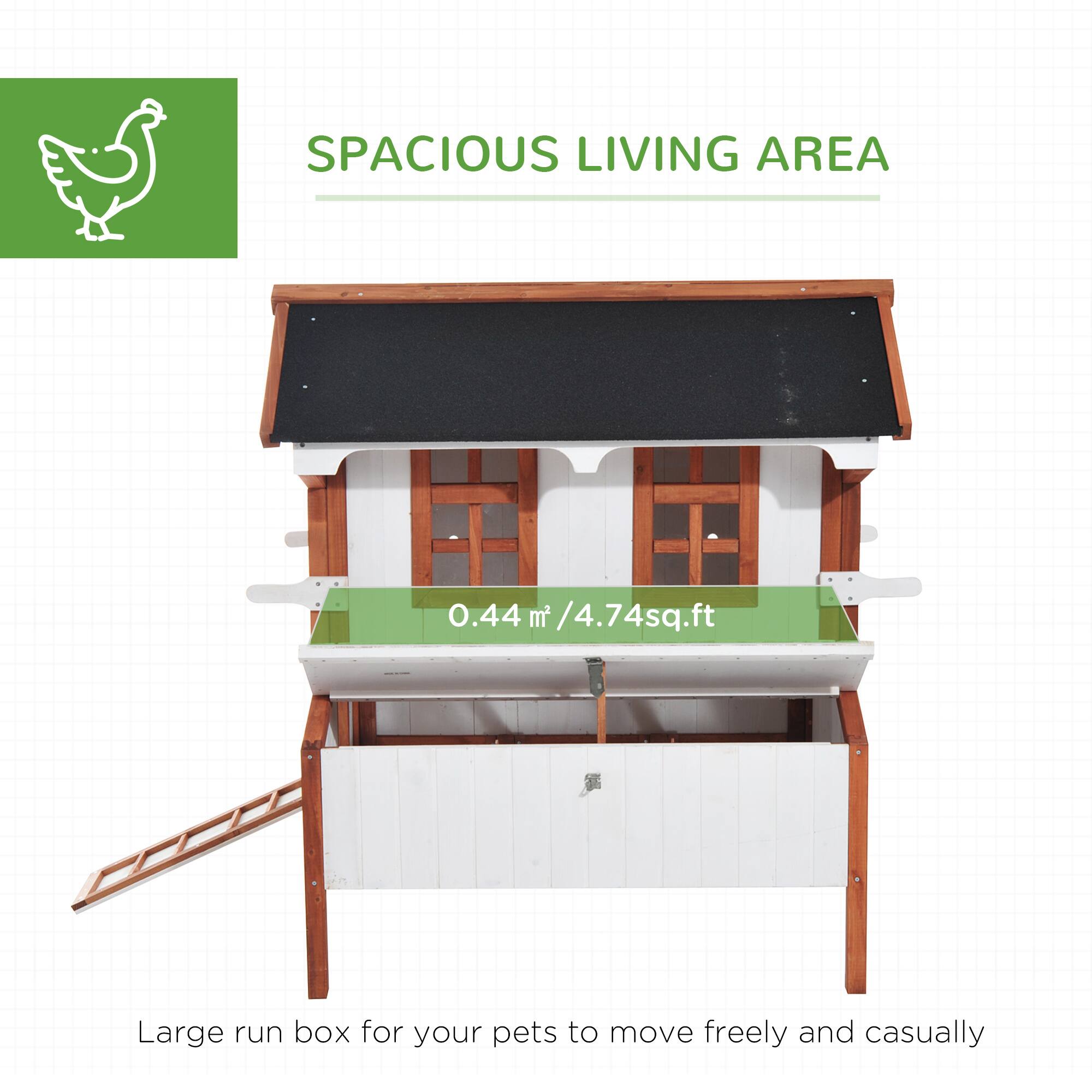 SPACIOUS LIVING AREA

0.44 m² / 4.74 sq.ft

Large run box for your pets to move freely and casually