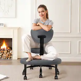 KERDOM - Ergonomic Wide Cross Legged Office Chair with Wheels, Yoga Meditation Chair Kneeling Chair, ADHD Desk Chair PU Leather - Gray