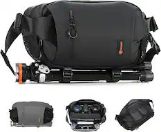 Front. TARION - TARION 6L Waterproof Camera Sling Bag: Crossbody Bag with Removable Dividers Tripod Holder TR-XP - Black.