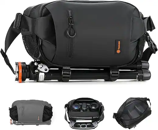 Front. TARION - TARION 6L Waterproof Camera Sling Bag: Crossbody Bag with Removable Dividers Tripod Holder TR-XP - Black.