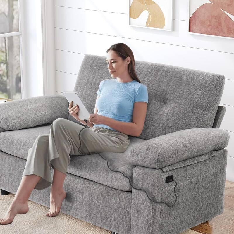 Alt View 3. Dyonery - Dyonery 3-in-1 Convertible Sofa Bed, Pull Out Sleeper Sofa with USB Charging Station & Adjustable Backrest,Light Gray - Light Gray.