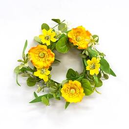 BreeBe - Yellow Poppy & Wildflower Candle Ring - 3.5" - Yellow, Green
