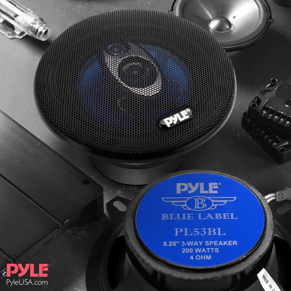 PYLE  
PYLE USA  
PYLEUSA.com  

PYLE  
BLUE LABEL  
PL53BL  
5.25" 3-WAY SPEAKER  
200 WATTS  
4 OHM  

MADE IN CHINA