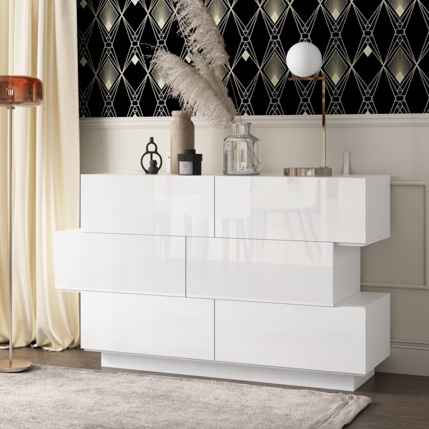 Alt View 10. Famapy - Famapy High - Gloss Storage Cabinet 6-Drawers Dresser with Sleek Sophistication - White.