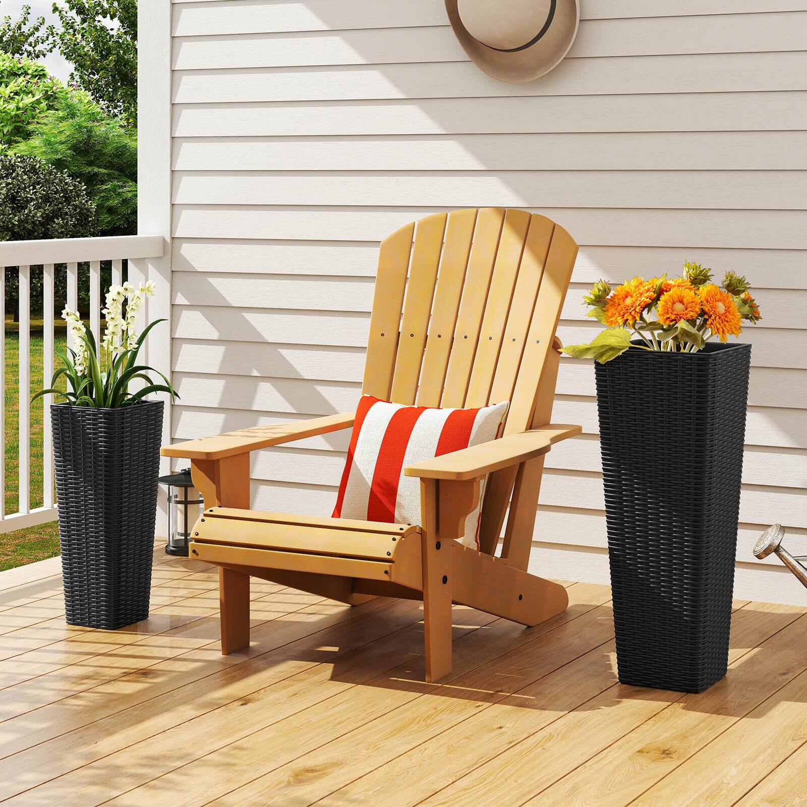 Alt View 4. Costway - Costway Rattan Tall Planter Set of 2 with Removable Inner Trays, Drainage Holes for Garden - Black.