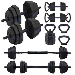 SereneLife - SQUATZ 45/70/90 lb Octagon Adjustable Dumbbell Set, 4-in-1 with Kettlebell & Barbell - Navy Blue