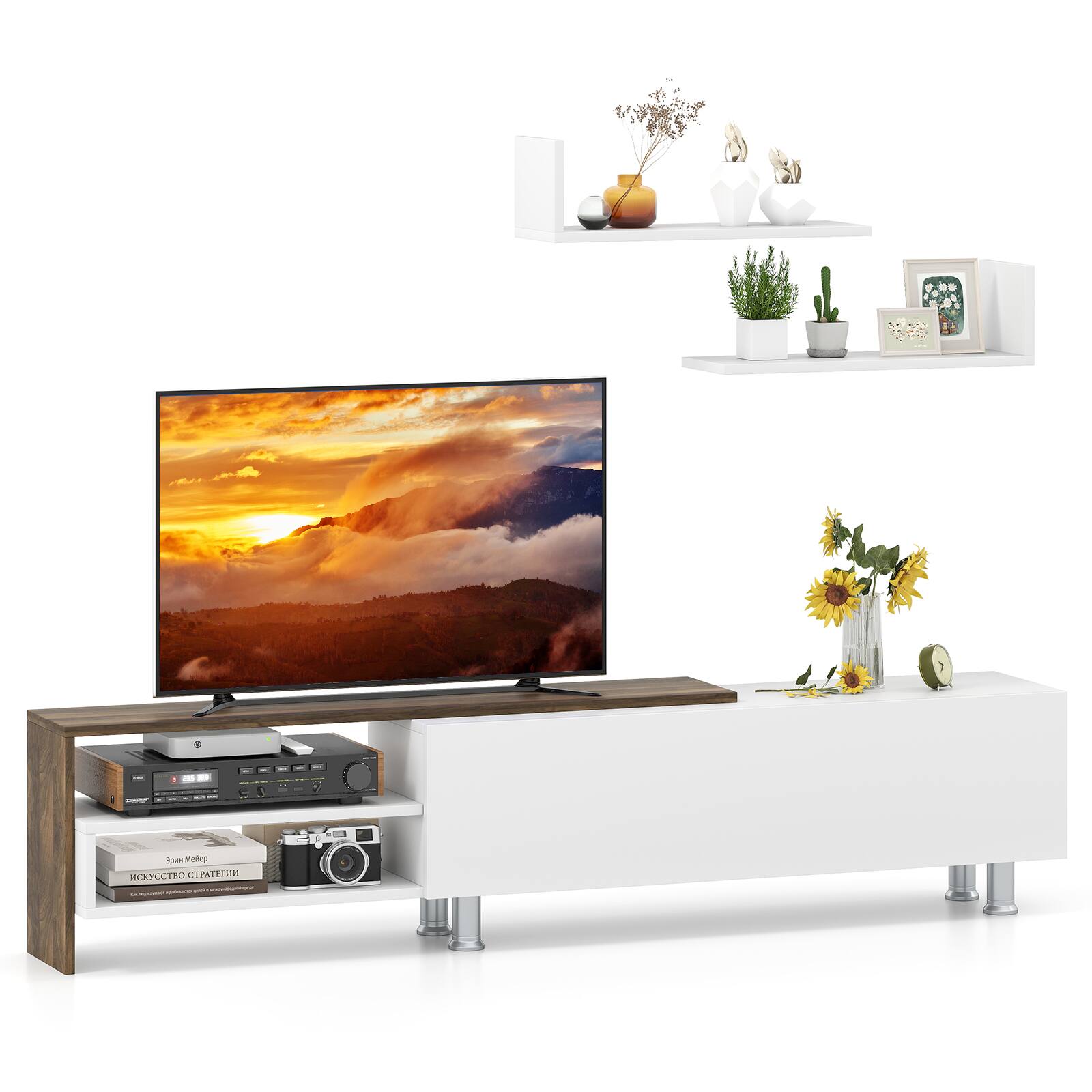 Front. Gymax - Gymax TV Stand Modern Entertainment Center TV Cabinet for TVs up to 80 Inches - White, Walnut.