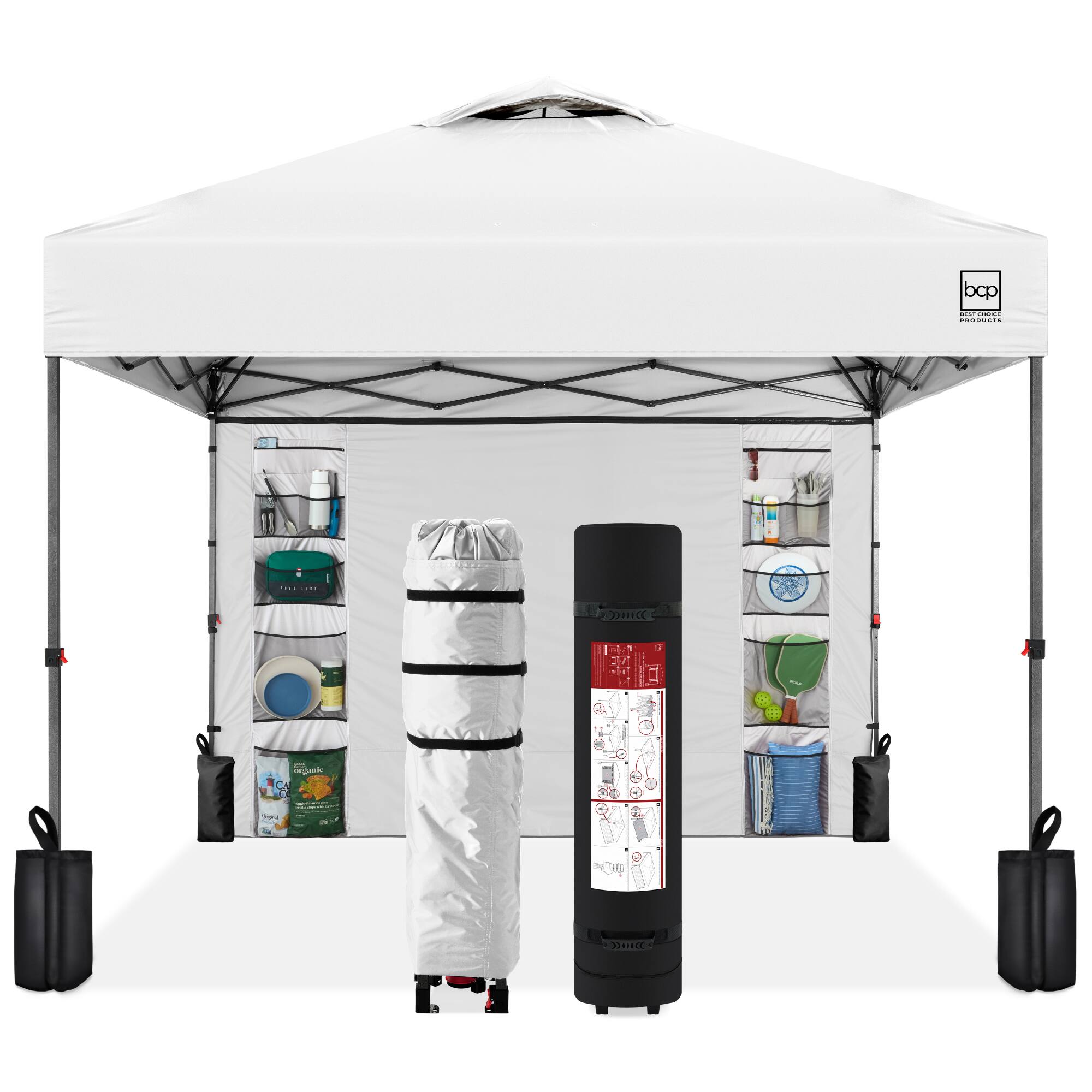 Best Choice Products - 10x10ft Easy Setup Pop Up Canopy, Portable Tent w/ Side Wall, 1-Button Push, Case - White