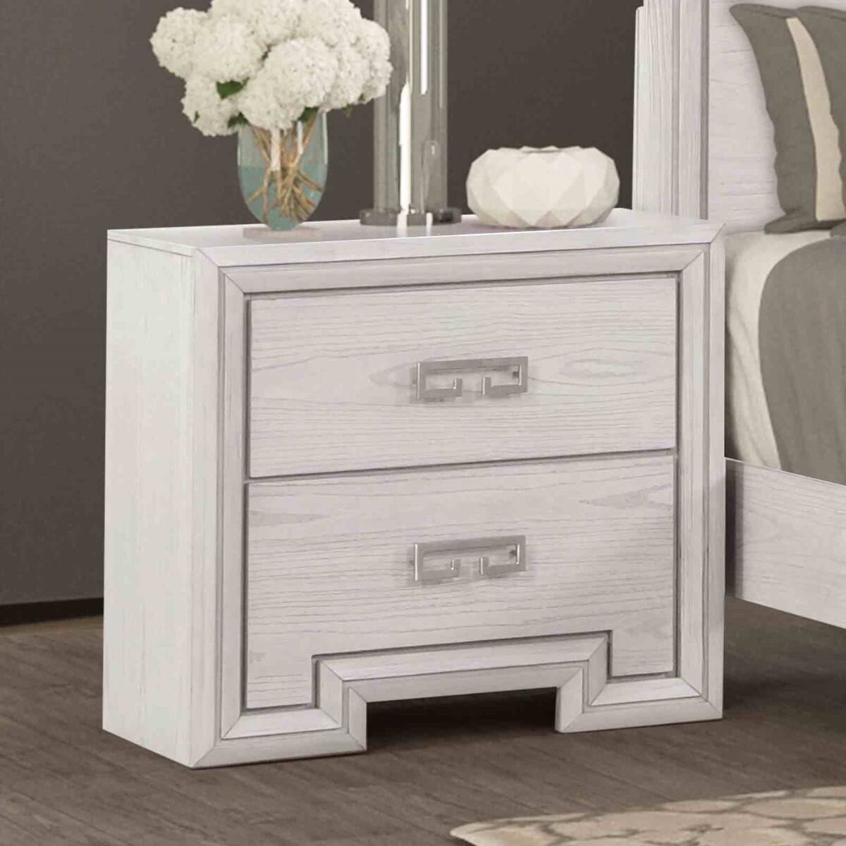 Loheer Nightstand with USB Ports and Two Drawers Rustic White - Best Buy
