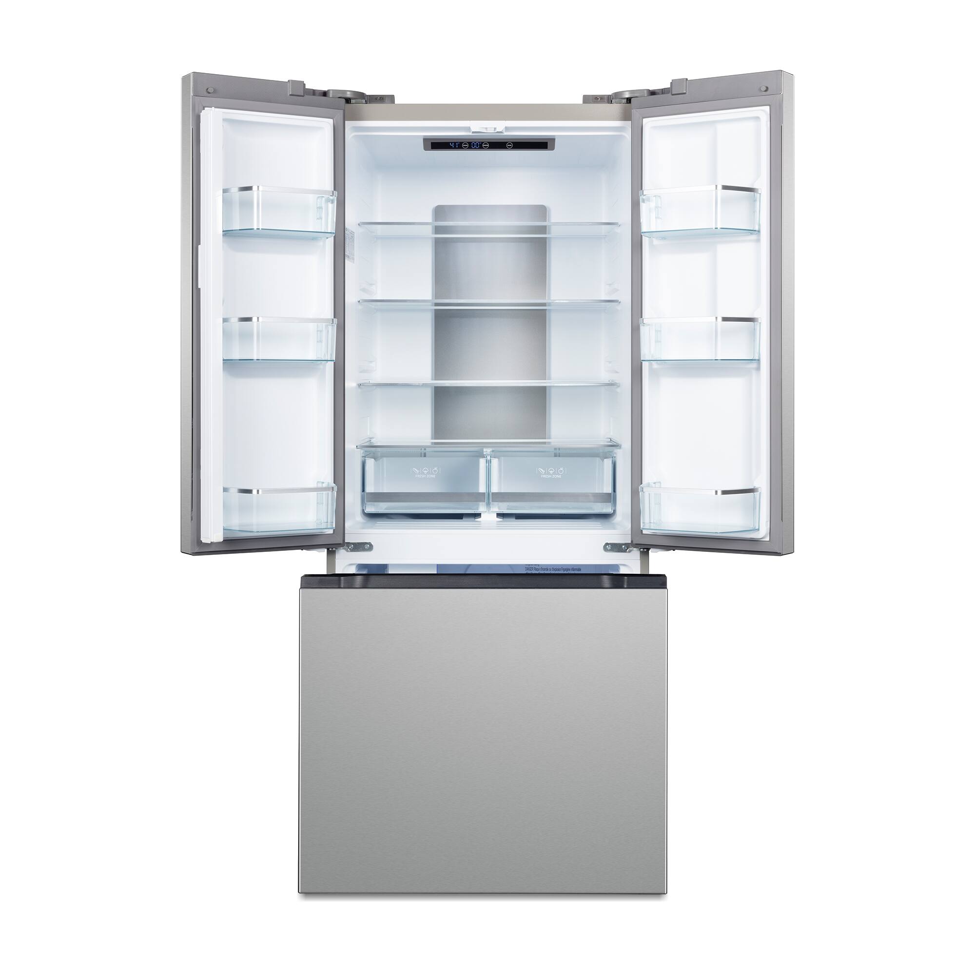 Alt View 5. COSMO - COS-RFFV183RS 30 in. 17.5 cu. ft. Counter Depth 3-Door French Door Refrigerator,  Freezer Drawer and Recessed Handles - Stainless Steel.