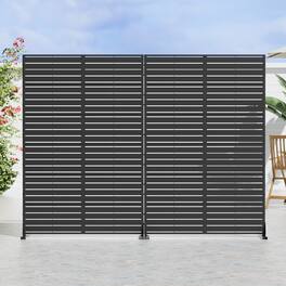 PexFix - 72 in. x 47 in. Louvered Pattern Metal Outdoor Privacy Screen & Panels, Freestanding Garden Divider Fence, Set of 2 - Black