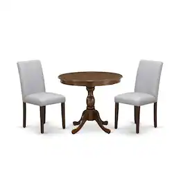 East West Furniture - 3 Piece Dining Set Includes 1 Dinner Table and 2 Grey Linen Fabric Kitchen Chairs with High Back - Multi-Color