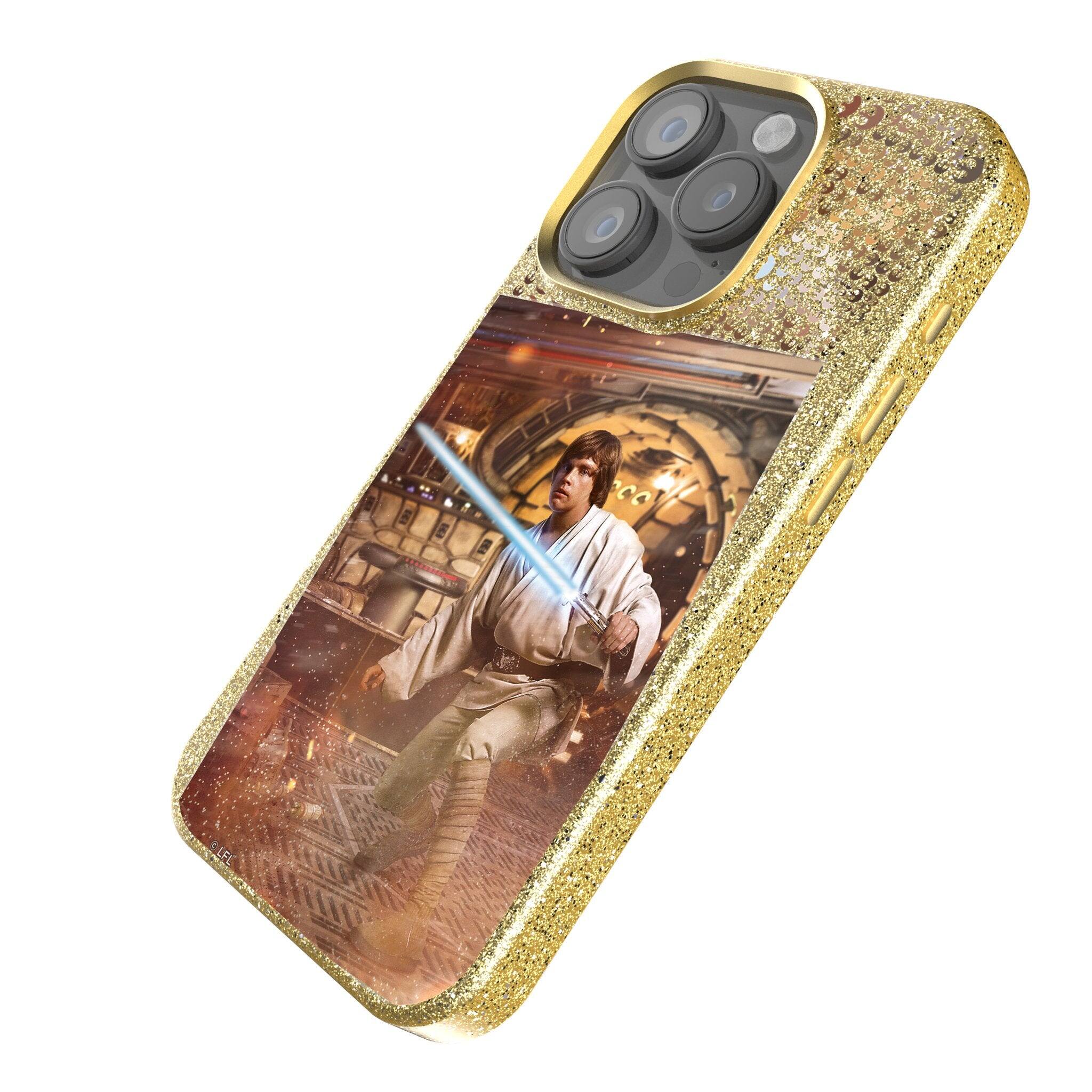 Angle. Keyscaper - Star Wars: A New Hope Portrait Gold Bling Phone Case - Apple iPhone 16 Pro Max - Luke Skywalker.