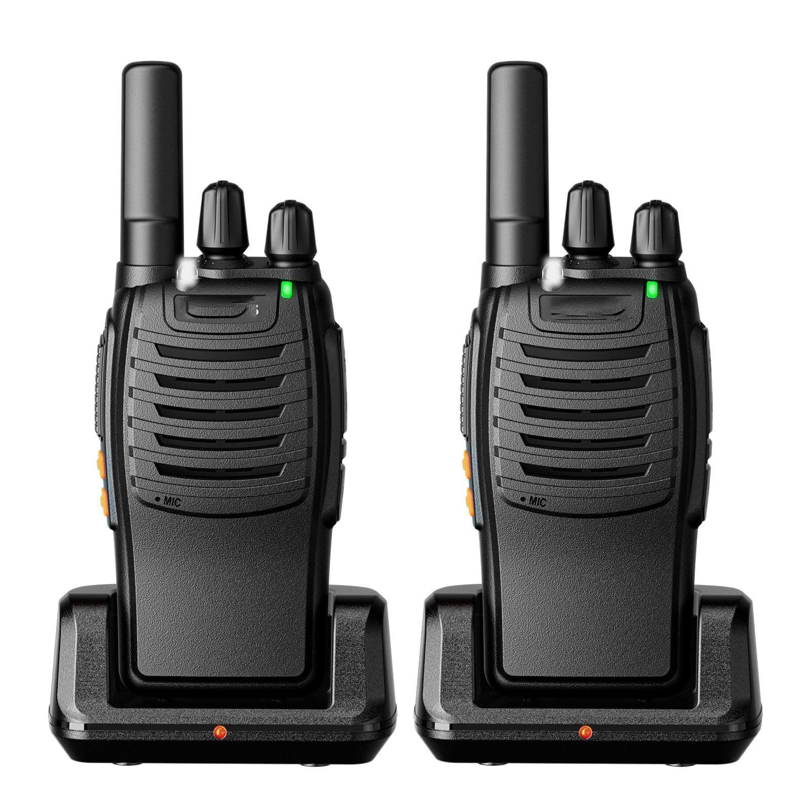 GlowWise - Compact Rechargeable FRS Walkie Talkies 2-Pack: Long Range Mini Two-Way Radios w/ Flashlight - Blank