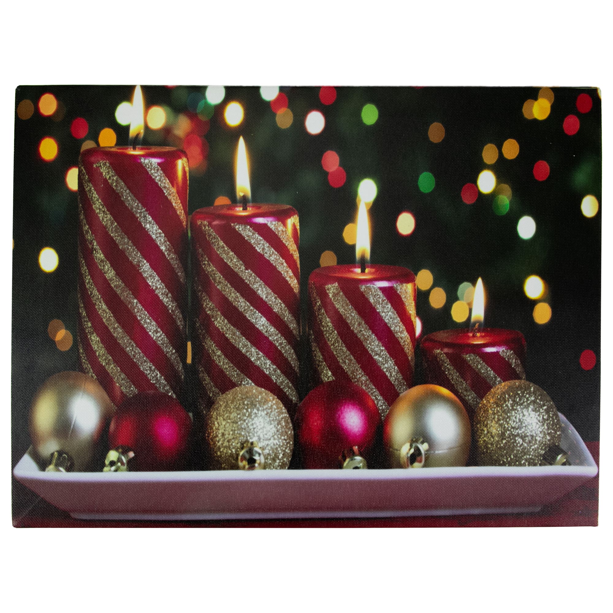 Northlight - LED Lighted and Gold Christmas Candles Display Canvas Wall Art 11.75" x 15.75" - Red