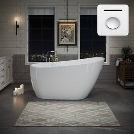 Loheer - 55 Inch Acrylic Freestanding Bathtub Deep Soaking Stand Alone Tub with Pop Up Drain - Glossy White