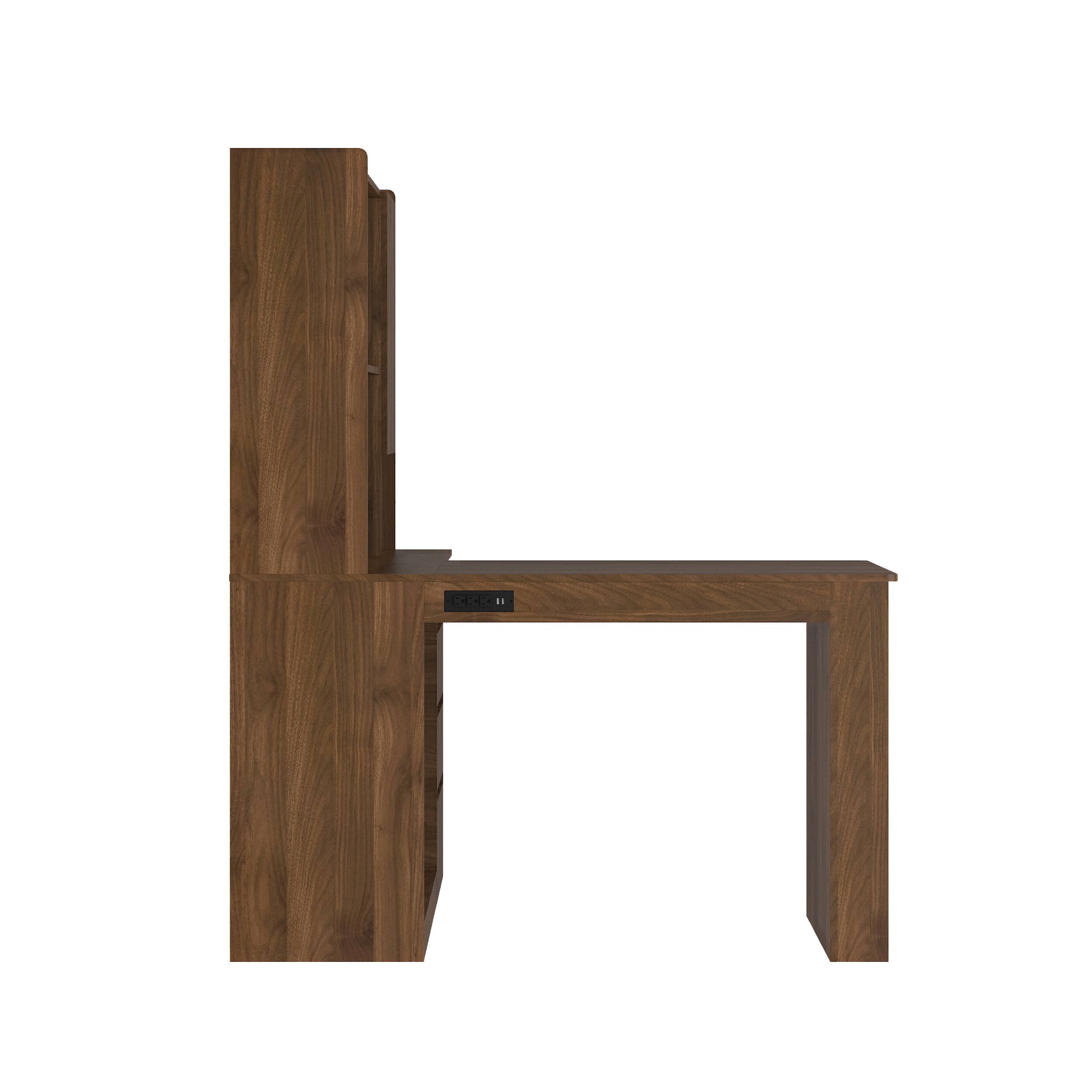 Alt View 1. Tiramisubest - L Shaped Desk with Outlet,Computer Desk with Drawers,Bookshelf,LED Light,Modern Corner Study Desk,Home Office Desk,Wood - Wood.