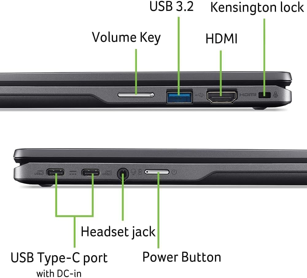 USB 3.2  
Kensington lock  
Volume Key  
HDMI  
USB Type-C port with DC-in  
Headset jack  
Power Button