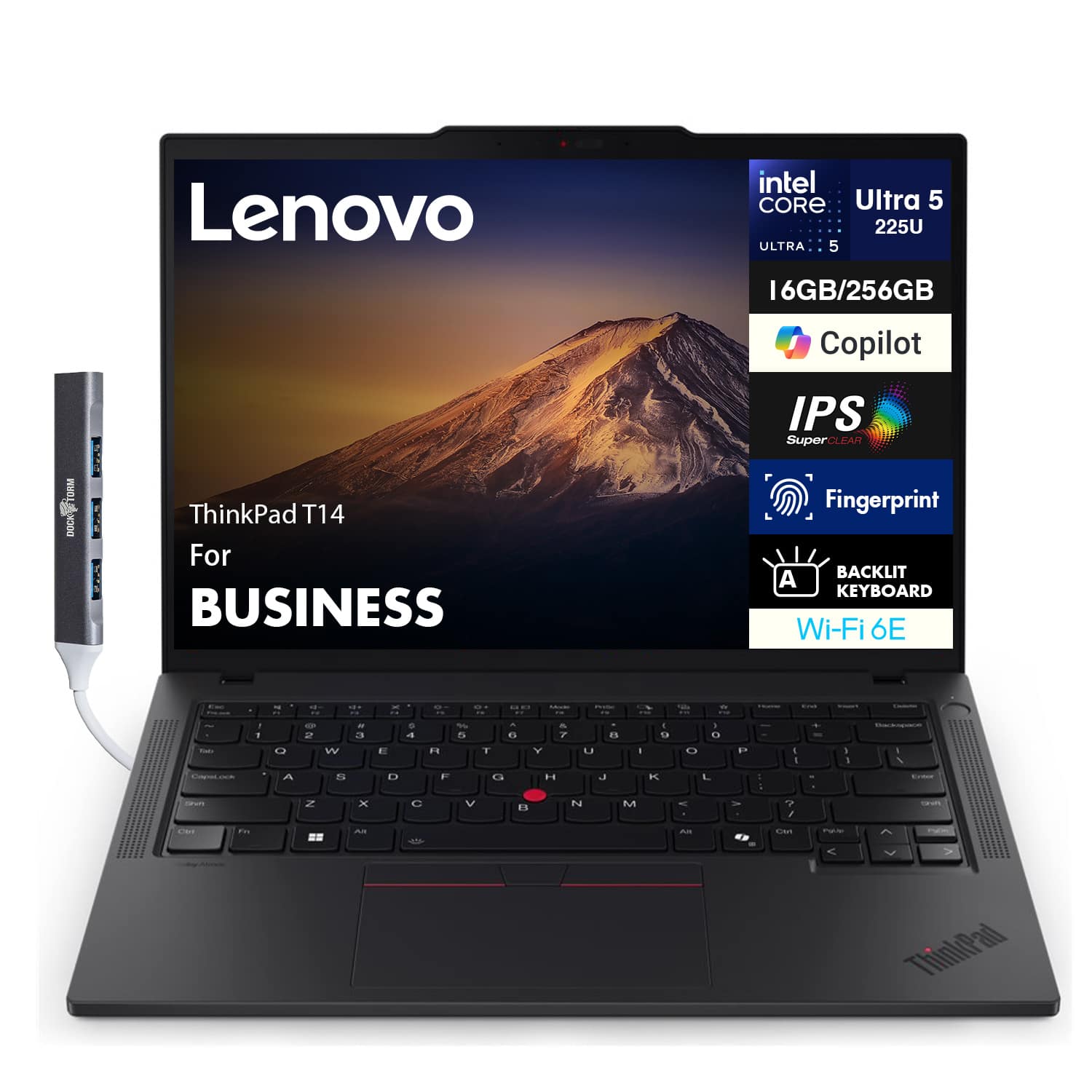 Lenovo - ThinkPad T14 Laptop 14.0 WUXGA (Intel Ultra 5-225U, 64GB DDR5, 2TB PCIe SSD, Win 11 Pro) w/USB Hub