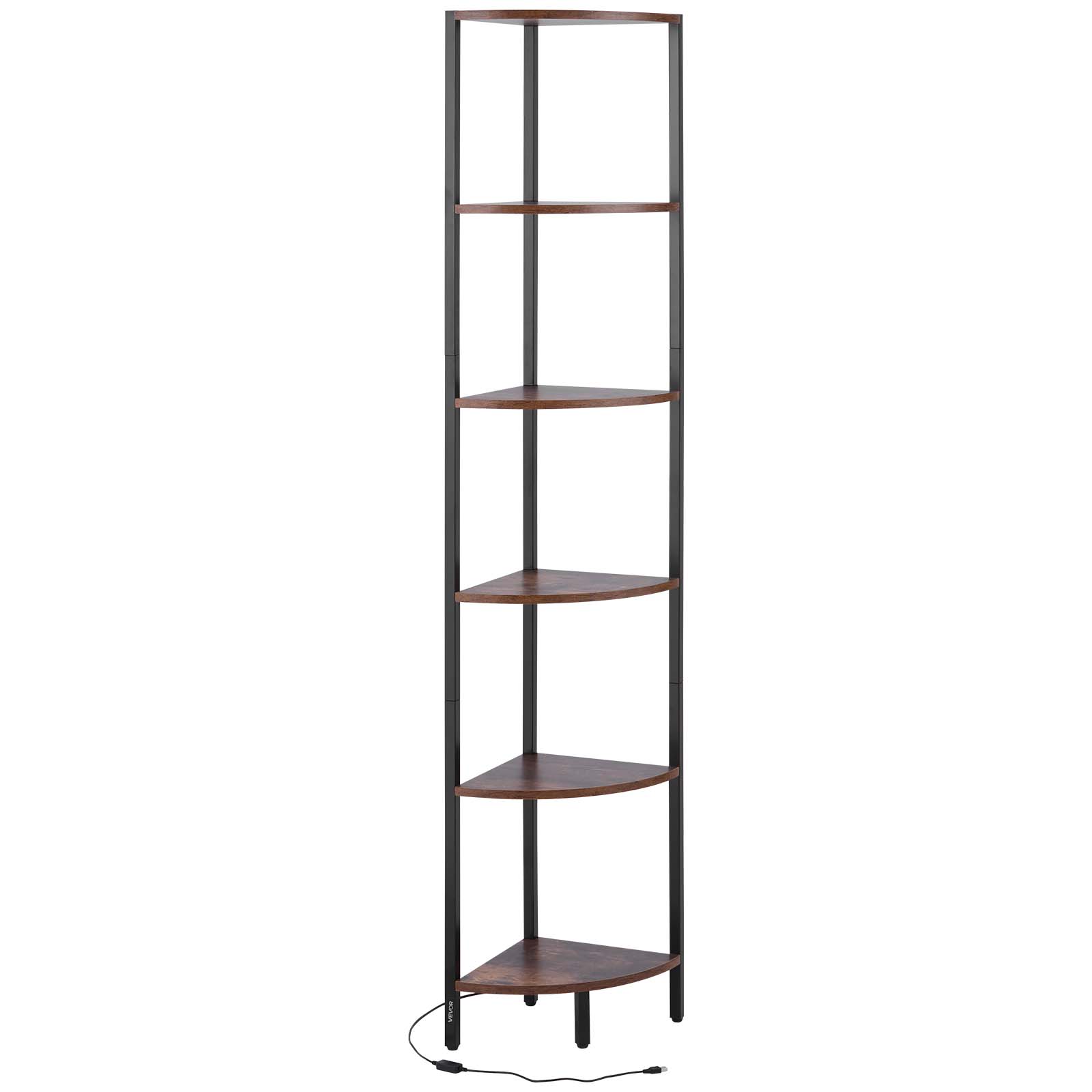 Alt View 5. VEVOR - 6 Tier Corner Shelf with LED Light, 68" Tall Corner Bookshelf with Storage Shelves for Collectibles, Display Shelf - Brown.