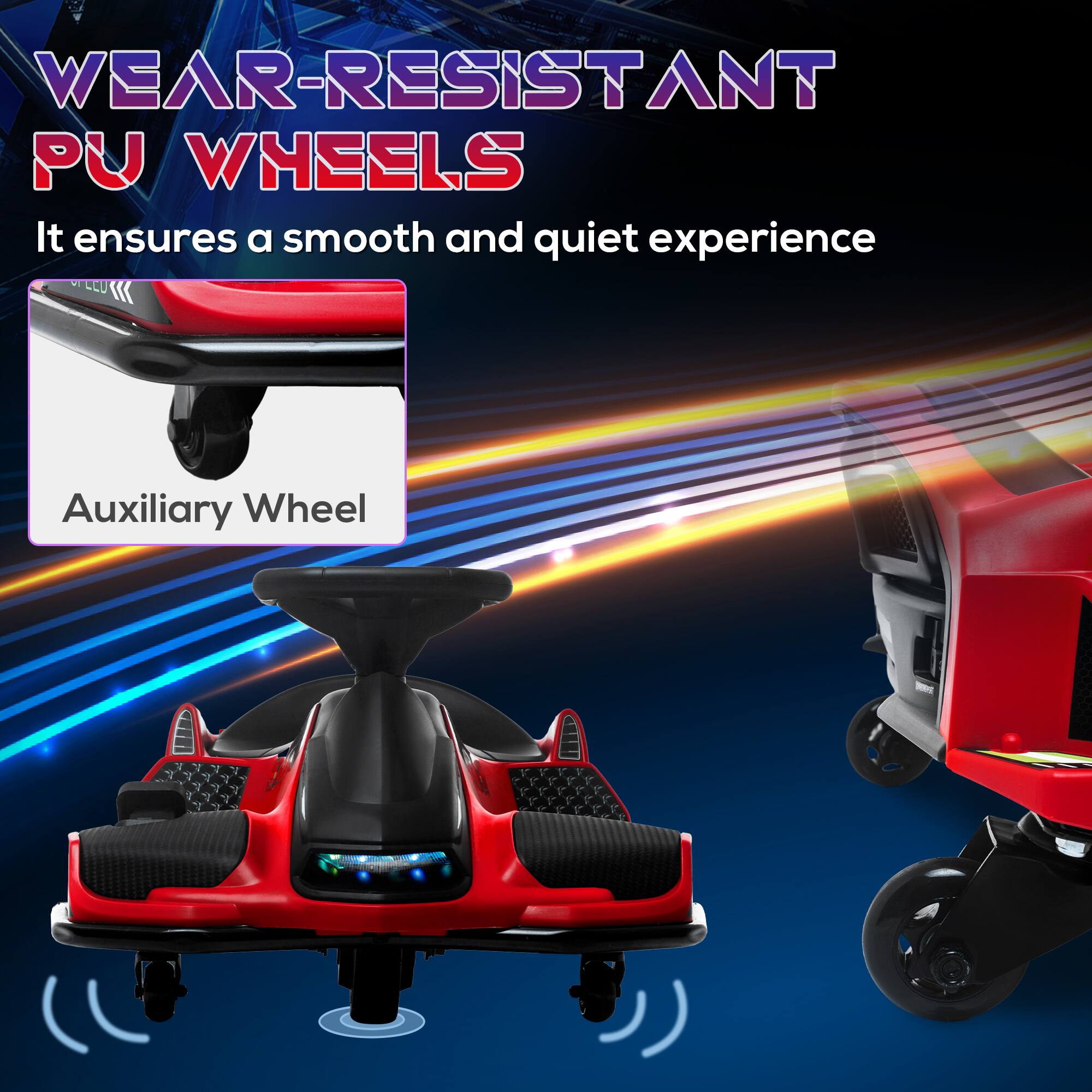WEAR-RESISTANT PU WHEELS  
It ensures a smooth and quiet experience  

Auxiliary Wheel
