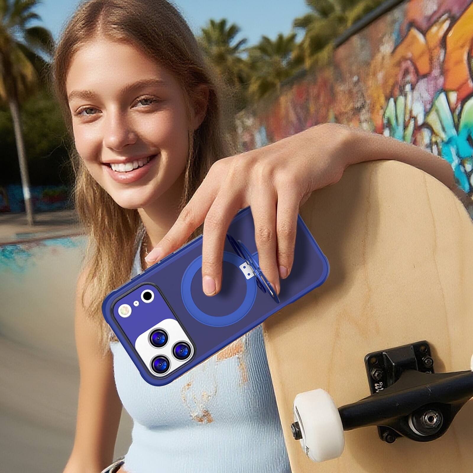 Alt View 2. Dteck - Matte Case for Apple iPhone 17 Pro Max,Compatible with Mag-Safe,Rugged PC+TPU Cover with Invisible Ring Stand - Darkblue.