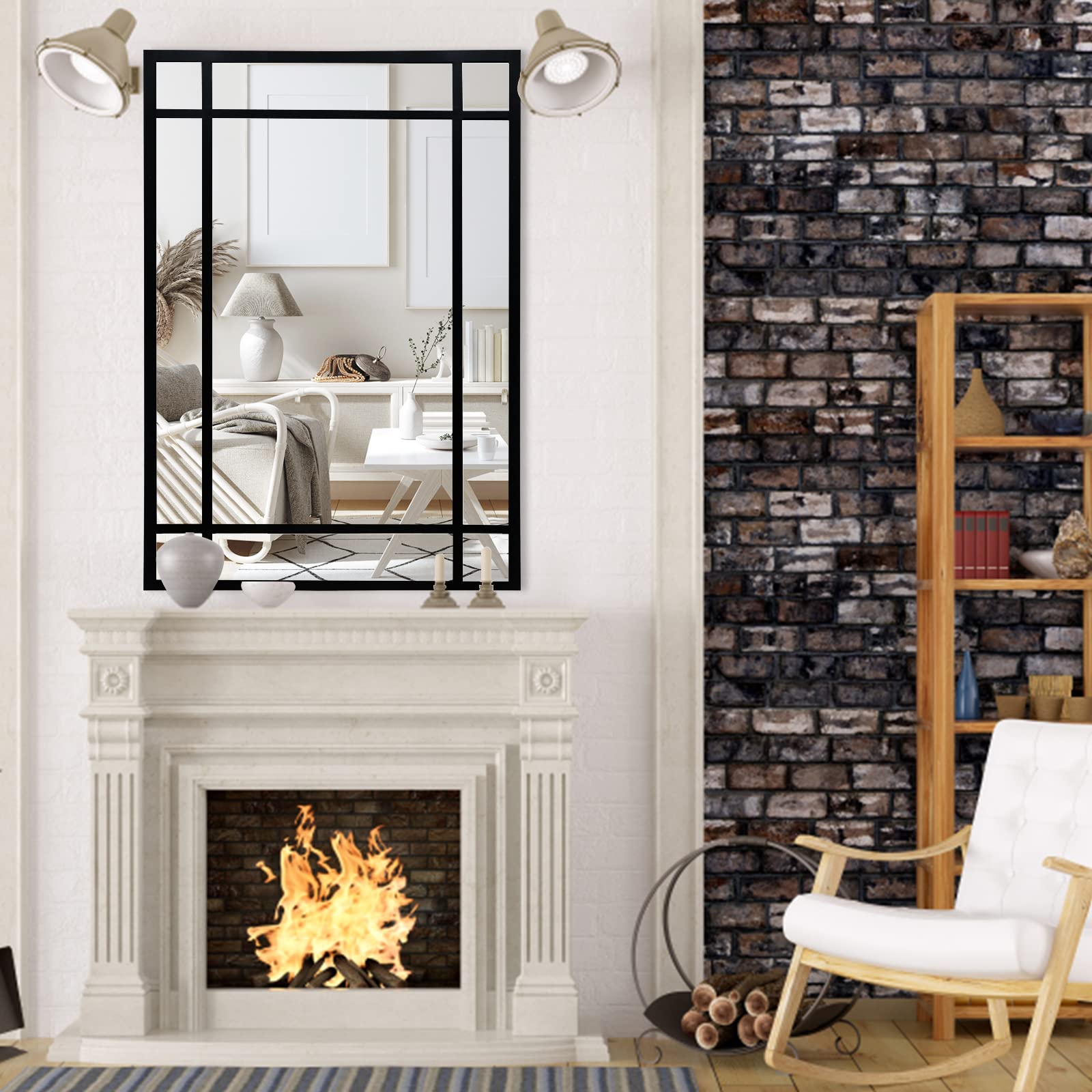 Left. TECH SAFARI - Rectangle Mirror Farmhouse Decorative Wall For Entryway Living Room Bedroom Hallway Fireplace Accent Decor X - Black1 34"L x 24"W.