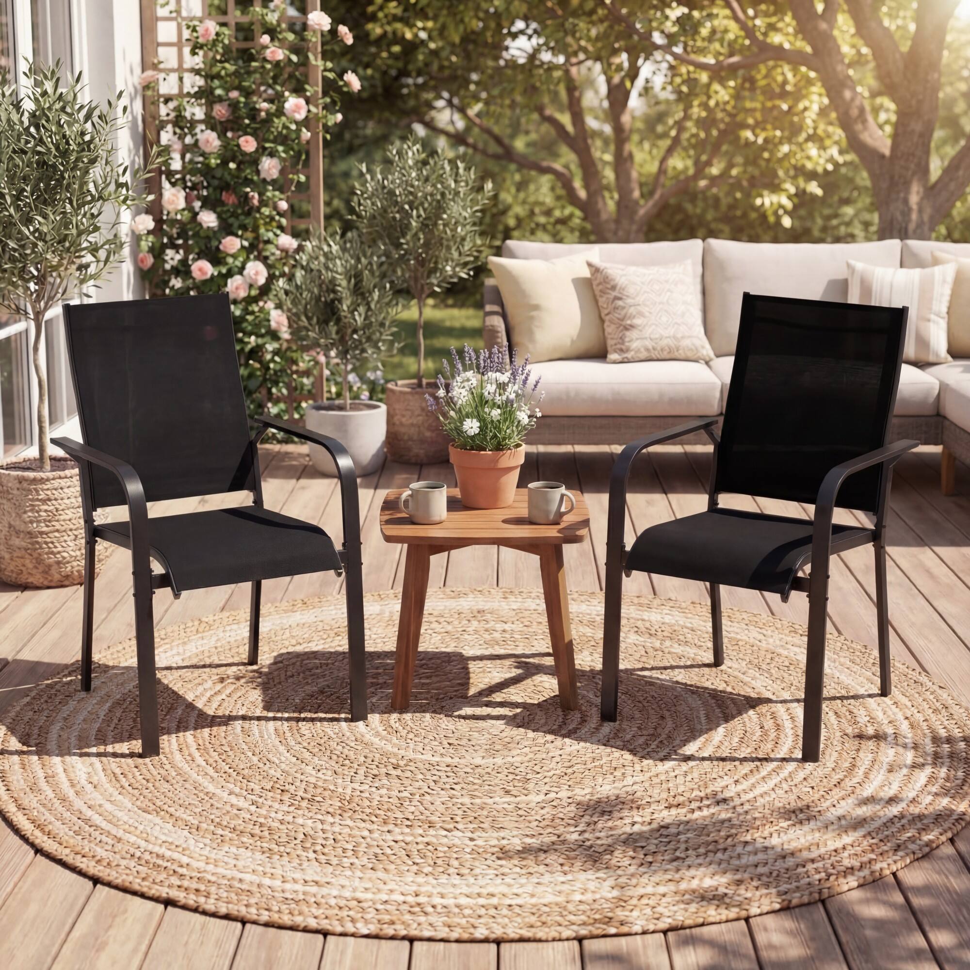 Alt View 3. Costway - Costway Patio Dining Chairs Set of 6 with Metal Frame, Breathable Mesh Fabric, Backrest - Black.
