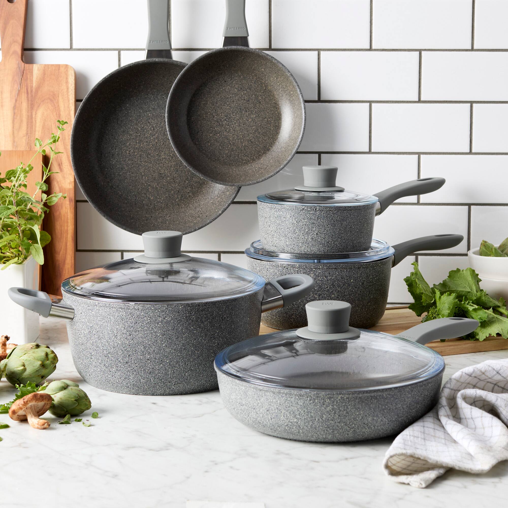 Alt View 6. ZWILLING - ZWILLING Parma Plus 10-pc Aluminum Nonstick Cookware Set - Grey.