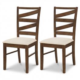Gymax - Dining Chairs Set of 2 w/ Tall Backrests Linen Fabric Upholstered Seats Beige - Brown