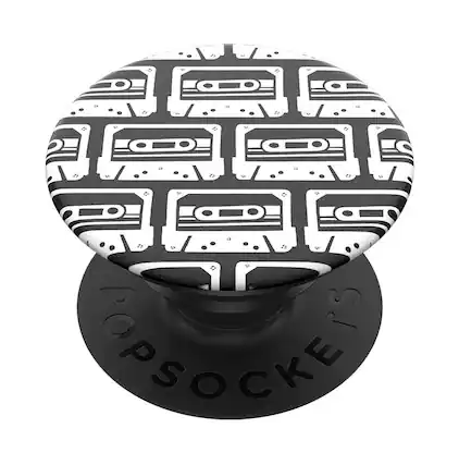 Front. PopSockets - PopSockets PopGrip Stand and Grip with Swappable Top - Black/White Tapes - Black/White Tapes.