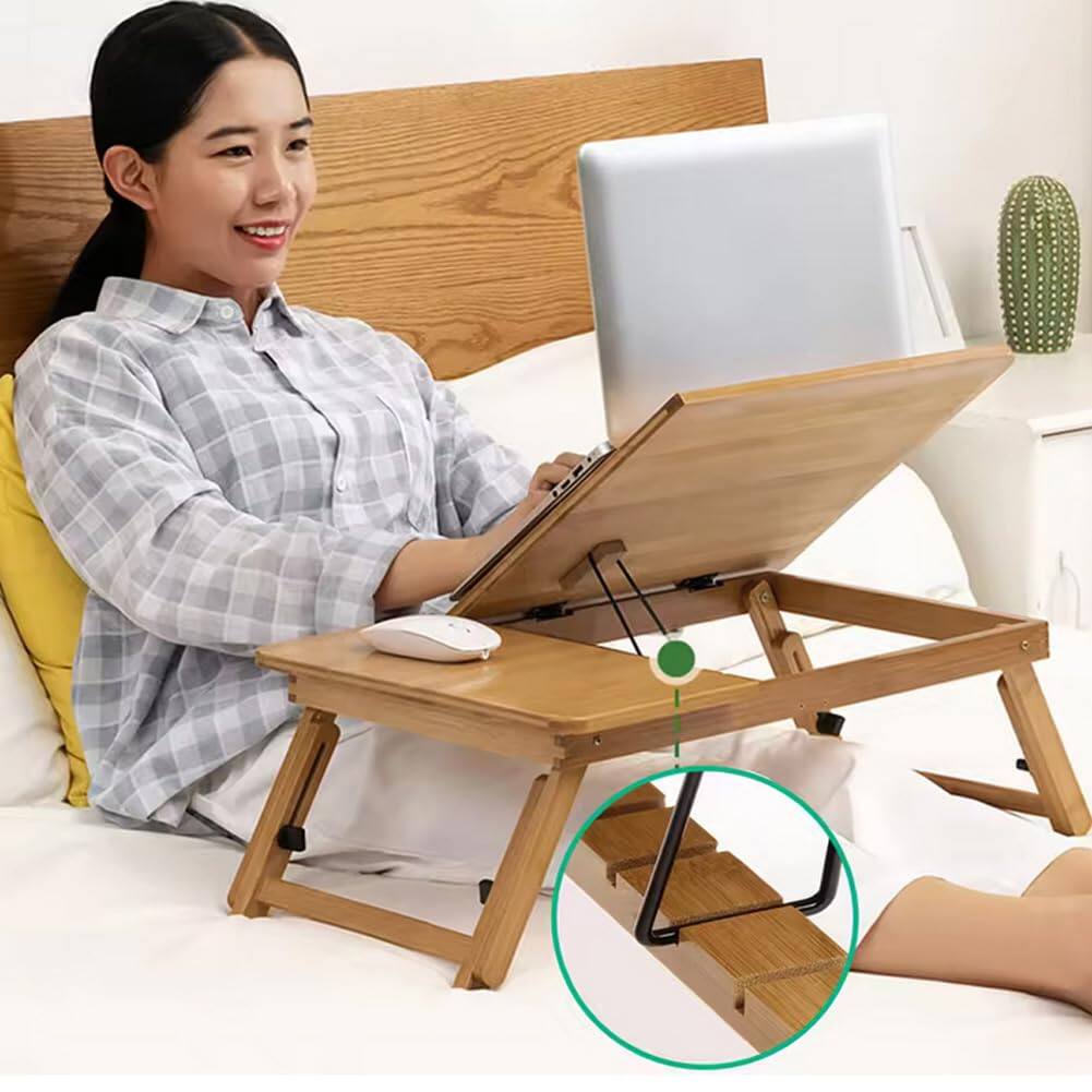 Alt View 1. Babevy - Bamboo Laptop Tray, Foldable Bed Table for Laptop Up, Adjustable Angle and Height, for Work & Breakfast - Natural.