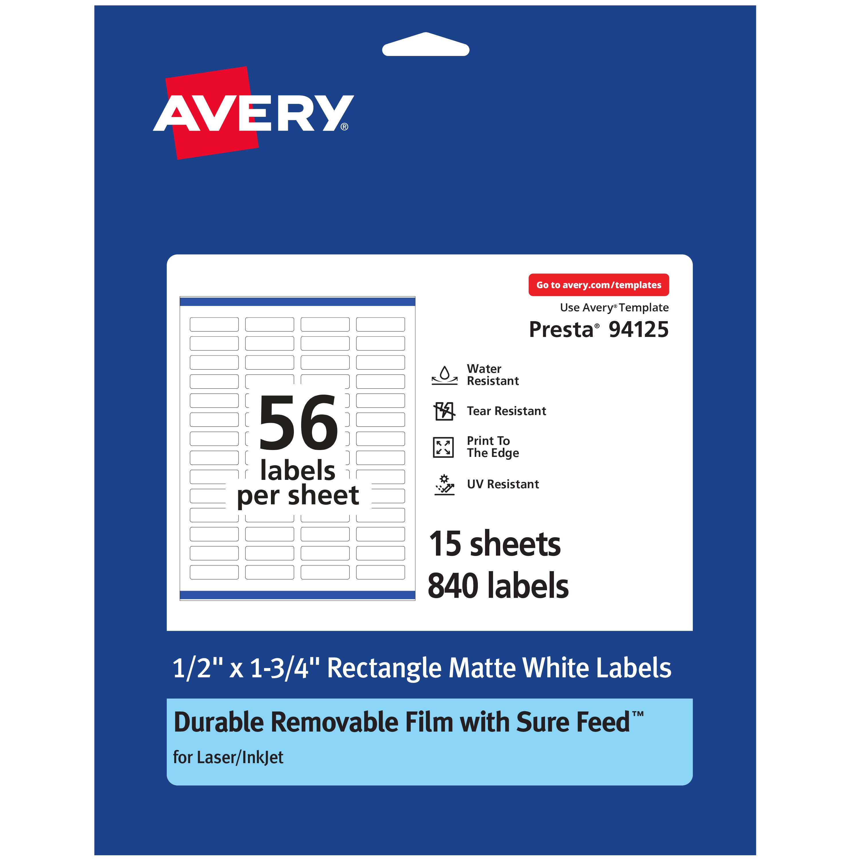 Avery - Durable Removable Rectangle Labels, 0.5" x 1.75", 840 Labels - White