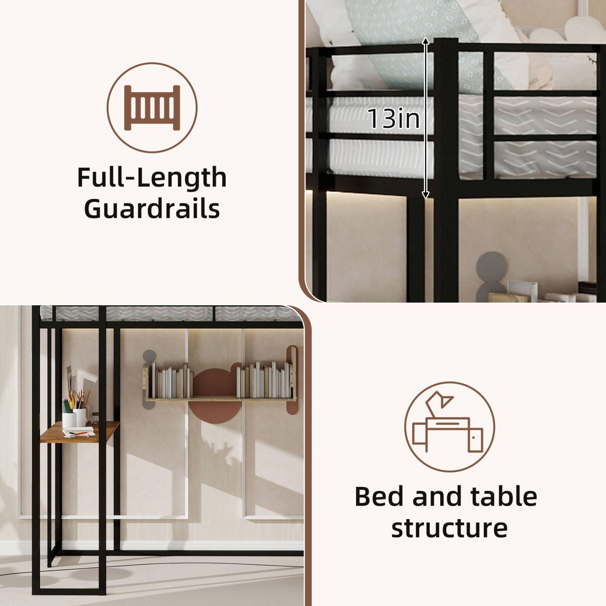 1. 3in Full-Length Guardrails
2. Bed and table structure