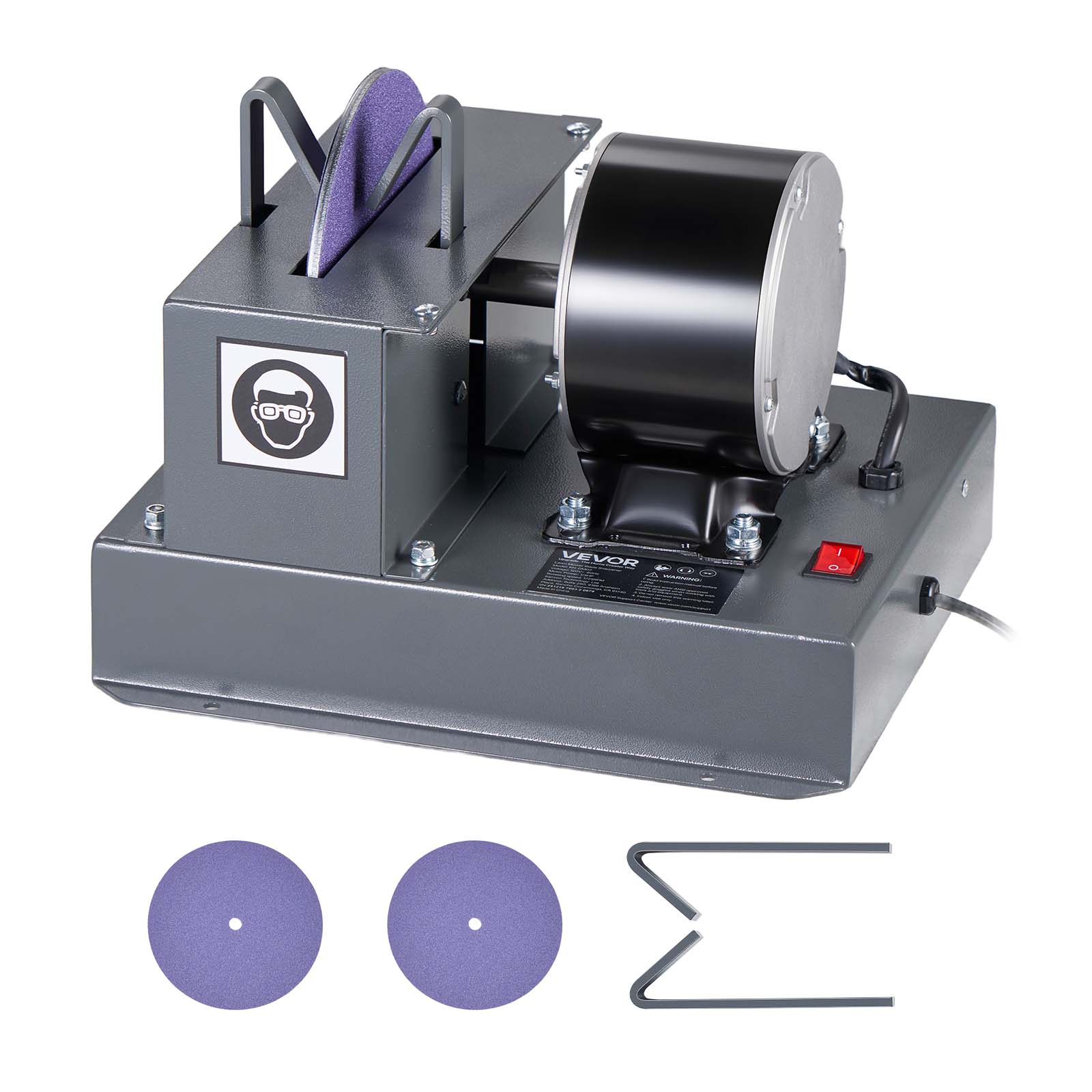 Front. VEVOR - Lawn Mower Blade Sharpener, 1/3HP Lawnmower Blades Grinder with 7" Ceramic Grinding Wheel, 30° or 40° Blade Sharpening - Grey.
