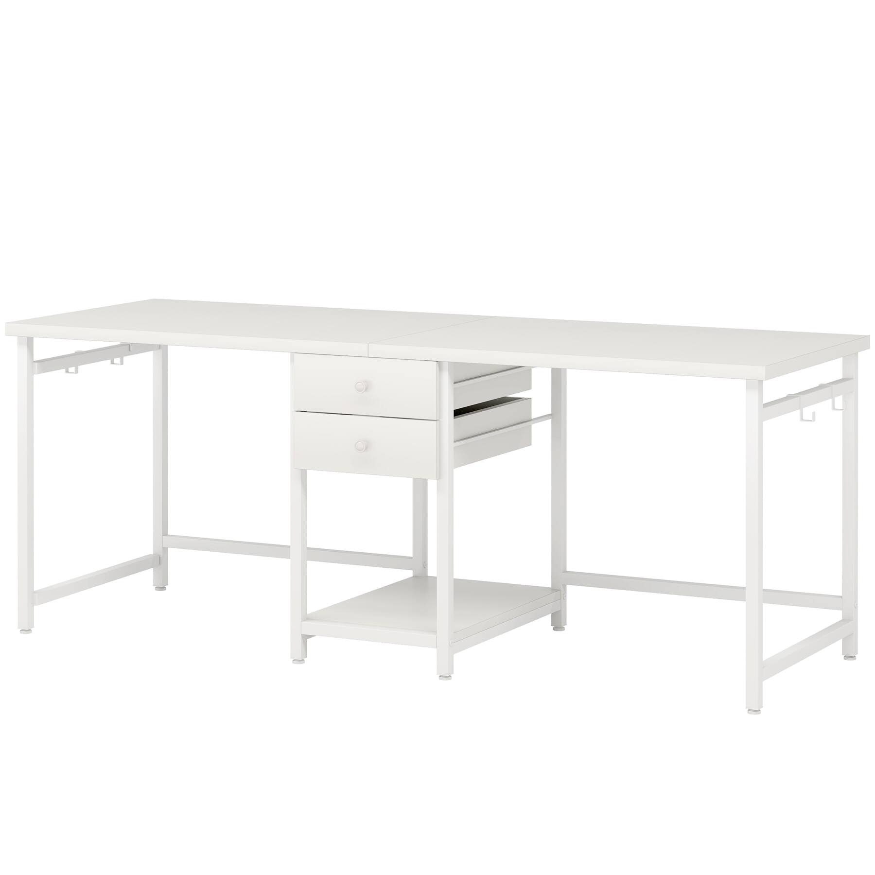 Left. APRILSOUL - 79-Inch Two Person Computer Desk with Drawers and Storage Shelves Extra Long Double Workstation Table Writing Desk White - White.