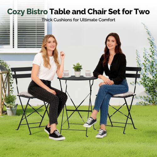 Cozy Bistro Table and Chair Set for Two  
Thick Cushions for Ultimate Comfort