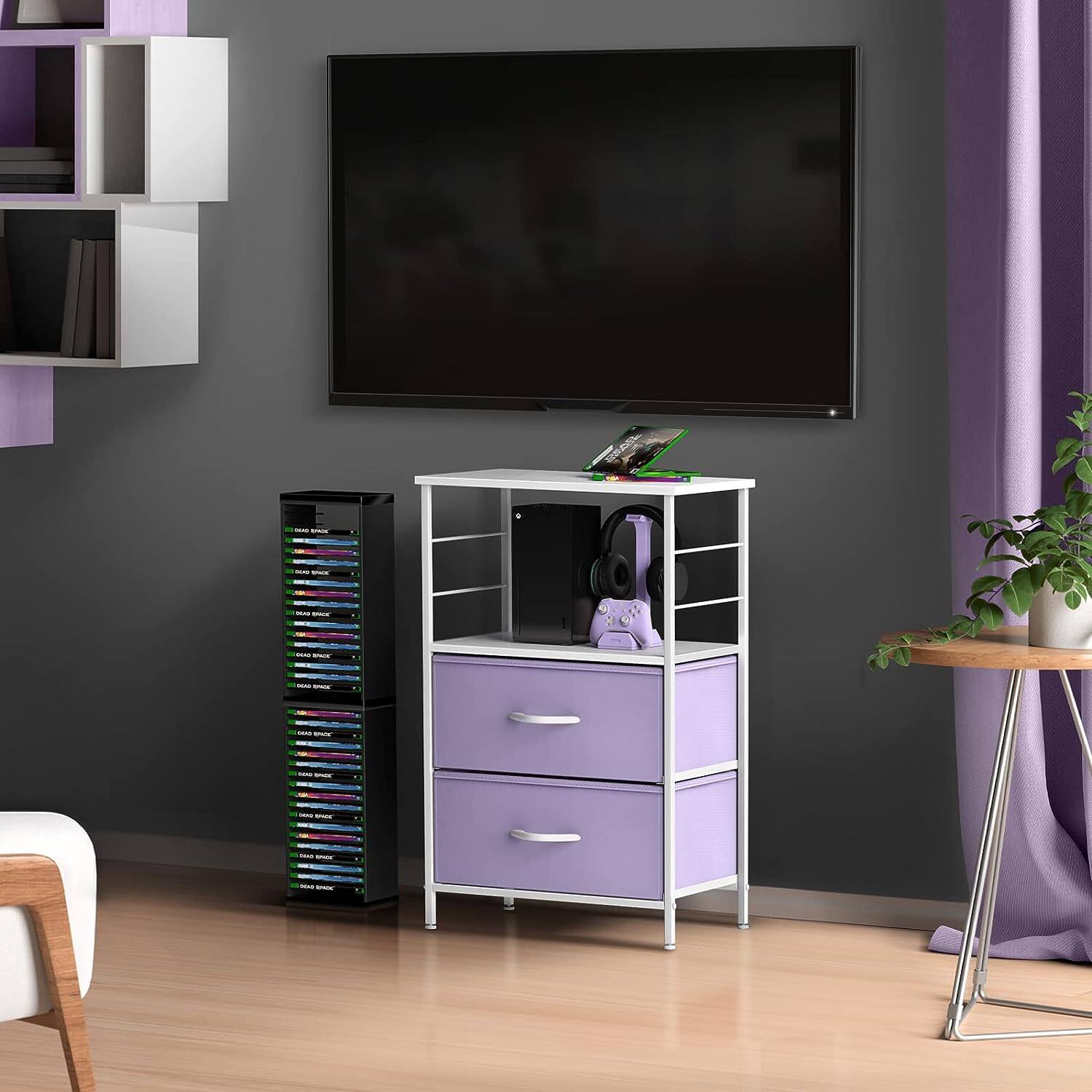 Alt View 3. Sorbus - Sorbus 2 Drawers Nightstand with Shelf - Steel Frame, Wood Top &Fabric Bins -Home, Bedroom, Office & More - Purple.