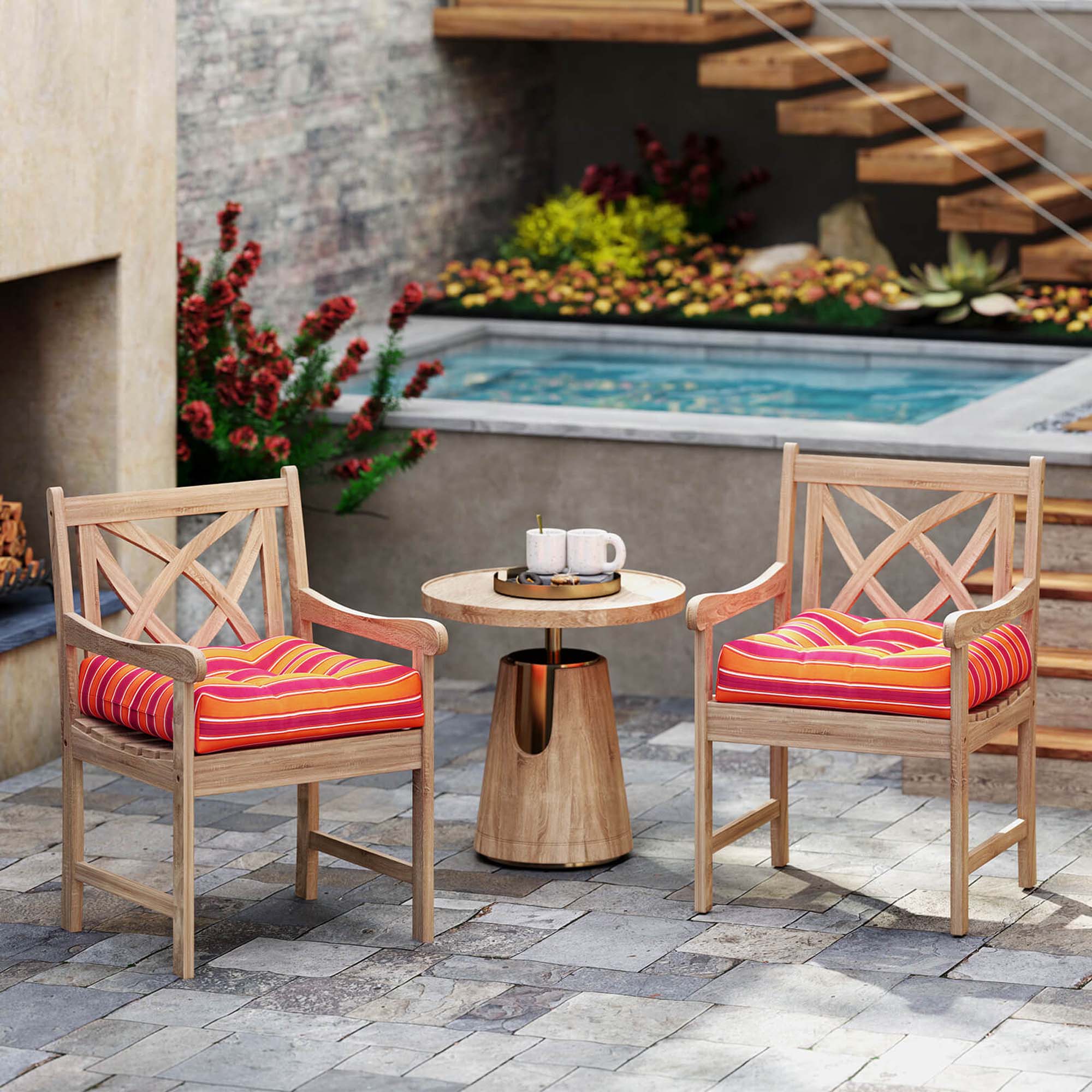 Alt View 1. Costway - Costway 2PCS 21" x 21" Patio Chair Seat Cushion Pads Indoor/Outdoor - Multicolor.