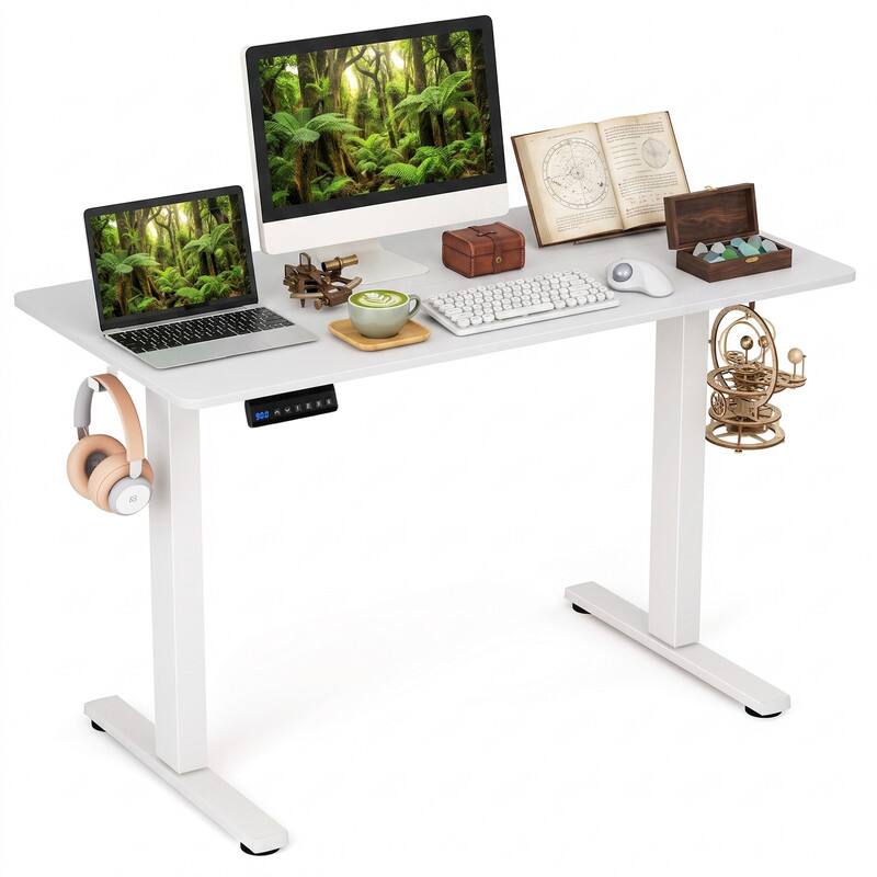 Alt View 5. WELLFOR - 48"Electric Standing Desk with 3 Memory Height Settings & 2 Hanging Hooks，Adjustable Height Ergonomic Stand up Desk - White.